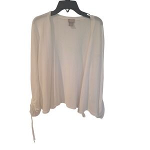 Chico's White Open Front CardiganSweater Size 1 Medium Cotton Blend Cinch Sleeve